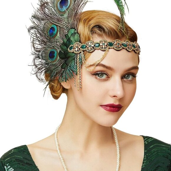 Accessories - 1920s Flapper Headband Peacocks Sequins Beads Gatsby Accessories for Women